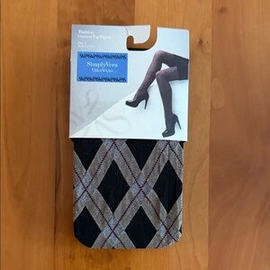 SimplyVera Vera Wang Control Top Tights • Size 1 Black/Multi Argyle • NIP